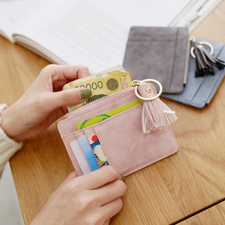 Faux Leather Mini Tassel Pendant Women Lady Card Holder Coin Purse Wallet Case 